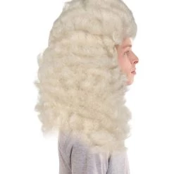 HPO Men Colonial Judge Wavy Curly Long White Wig | Premium Breathable Capless Cap Men's