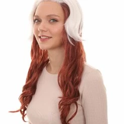 HPO Womens Superhero Curly Long Wig | White & Brown TV/Movie Wigs | Premium Breathable Capless Cap Women's