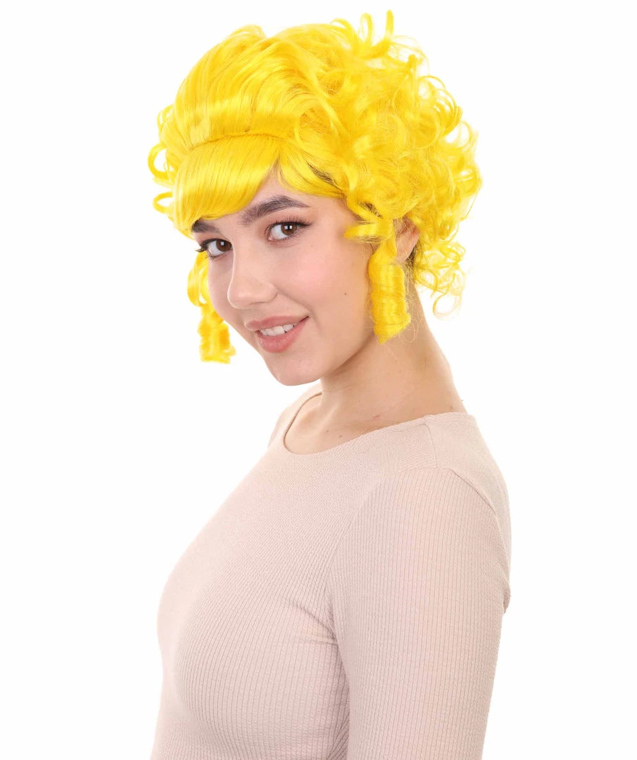 HPO Women's Women Colonial Curly Wigs | Yellow Cosplay Halloween Wigs | Premium Breathable Capless Cap