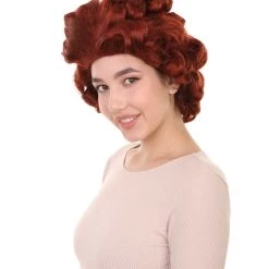 HPO Women's Colonial Historical Lady Wigs | Auburn Halloween Wigs | Premium Breathable Capless Cap