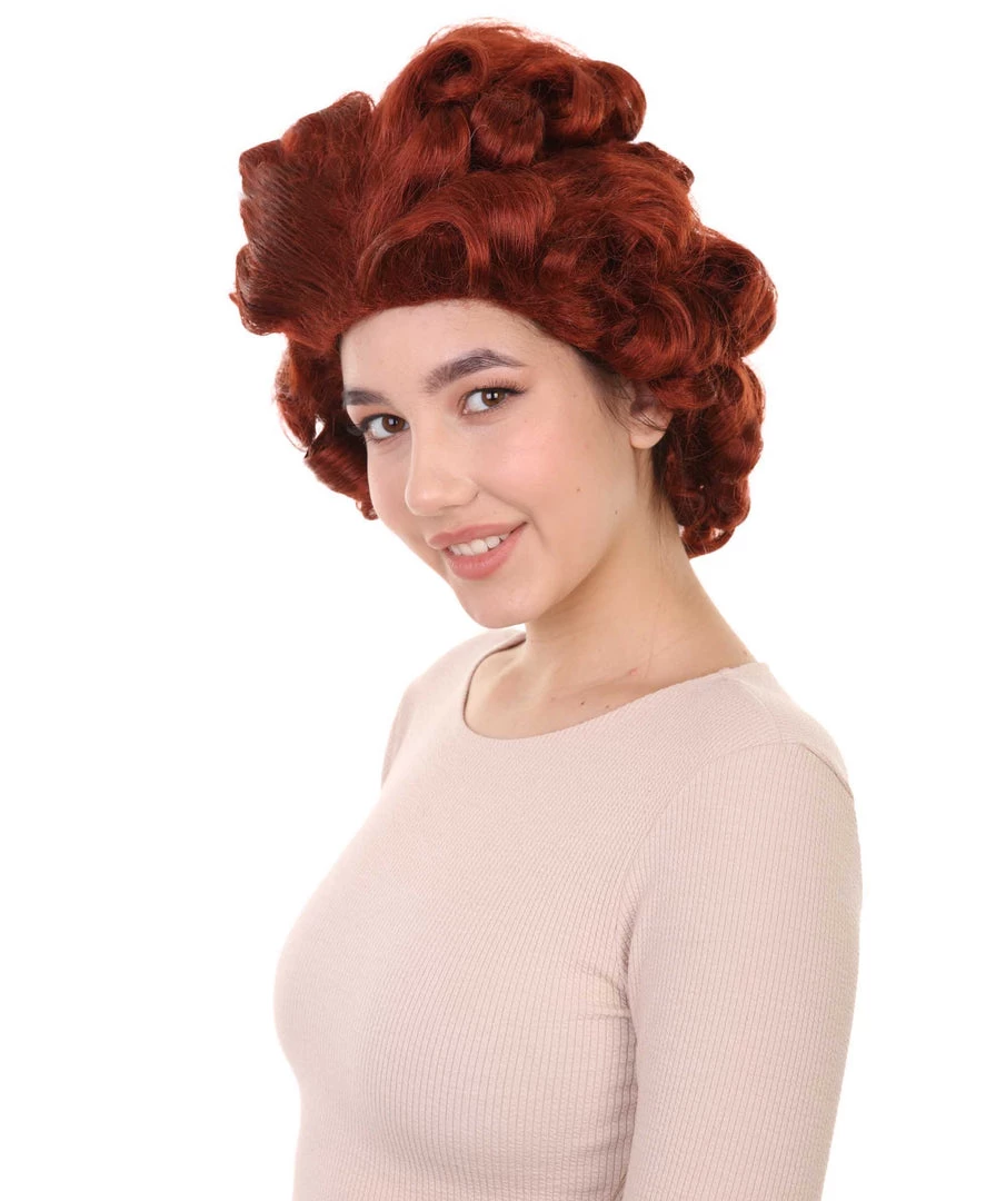 HPO Women's Colonial Historical Lady Wigs | Auburn Halloween Wigs | Premium Breathable Capless Cap