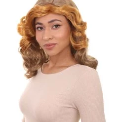 HPO Womens 70's Vintage Housewife Curly Wig | Gold Vintage Wigs | Premium Breathable Capless Cap