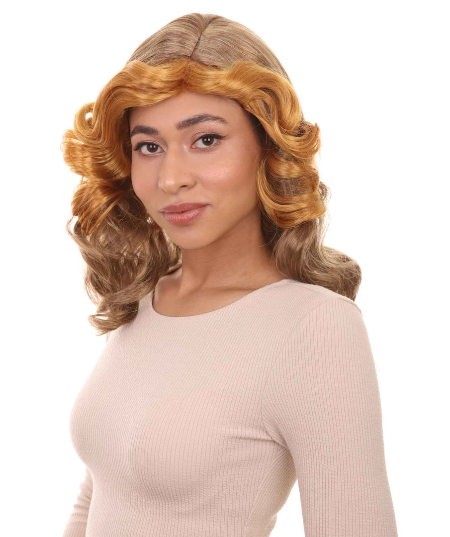 HPO Womens 70's Vintage Housewife Curly Wig | Gold Vintage Wigs | Premium Breathable Capless Cap
