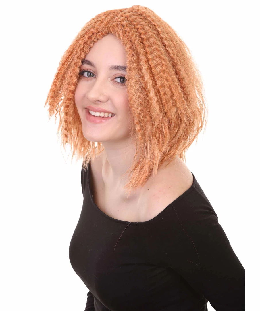 HPO Orange Curly Fashion Womens Wig | Party Ready Fancy Cosplay Halloween Wig | Premium Breathable Capless Cap Women's