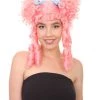 HPO Womens Colonial Lady With Blue Lece Wig | Pink Historical Wigs | Premium Breathable Capless Cap Women's