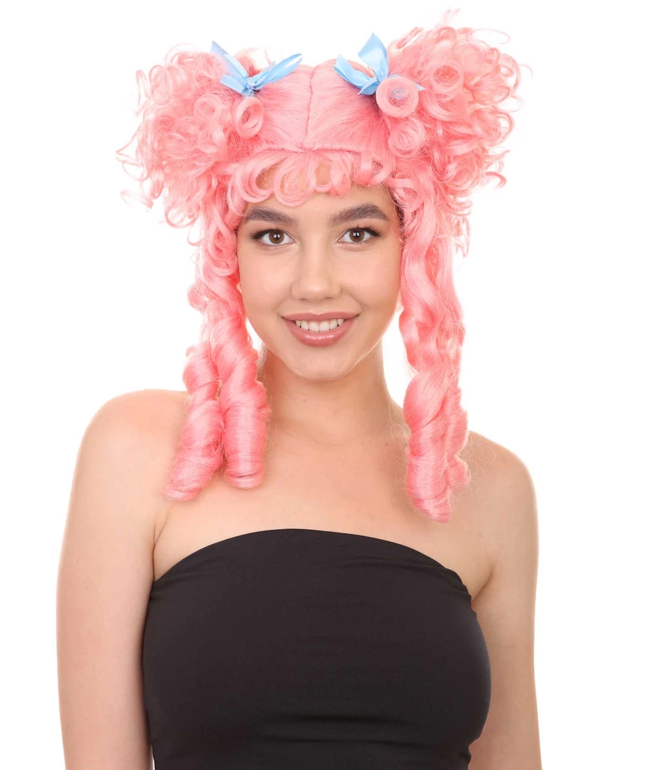 HPO Womens Colonial Lady With Blue Lece Wig | Pink Historical Wigs | Premium Breathable Capless Cap Women's