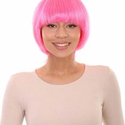 HPO Neon Pink Bob Womens Wig | Party Ready Fancy Cosplay Halloween Wig | Premium Breathable Capless Cap