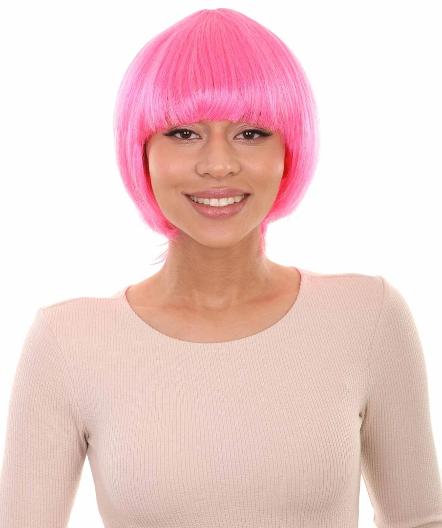 HPO Neon Pink Bob Womens Wig | Party Ready Fancy Cosplay Halloween Wig | Premium Breathable Capless Cap