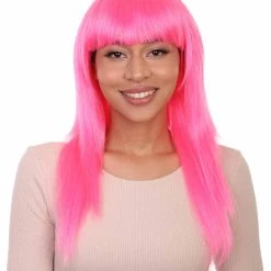 HPO Women's Classic Beauty Long Neon Pink Womens Wig | Character Cosplay Halloween Wig | Premium Breathable Capless Cap