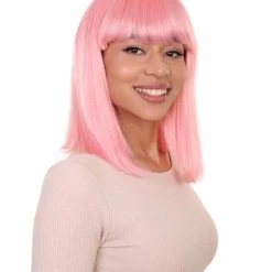HPO Womens Lt. Pink Bob Wig | Fancy Party Event Ready Halloween Wig | Premium Breathable Capless Cap