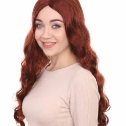 HPO Long Auburn Wavy Womens Wigs | Natural Looking Fancy Wig | Premium Breathable Capless Cap Women's