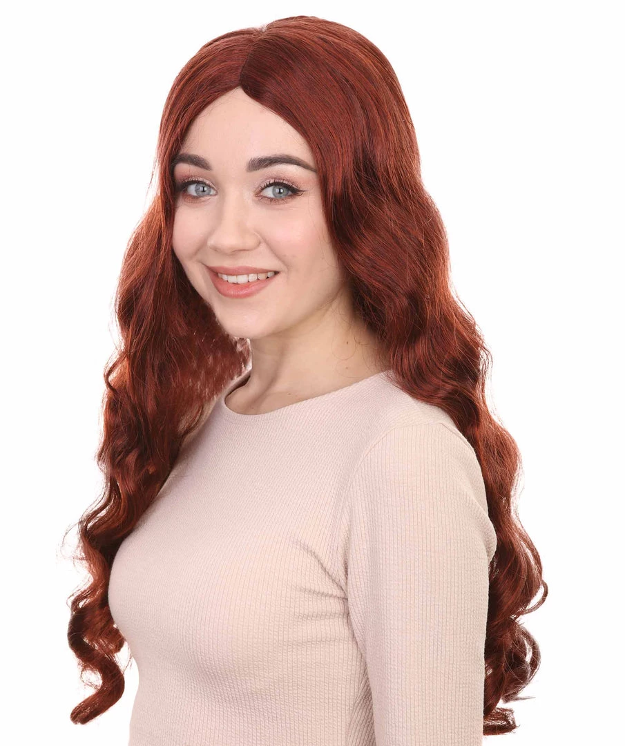 HPO Long Auburn Wavy Womens Wigs | Natural Looking Fancy Wig | Premium Breathable Capless Cap Women's