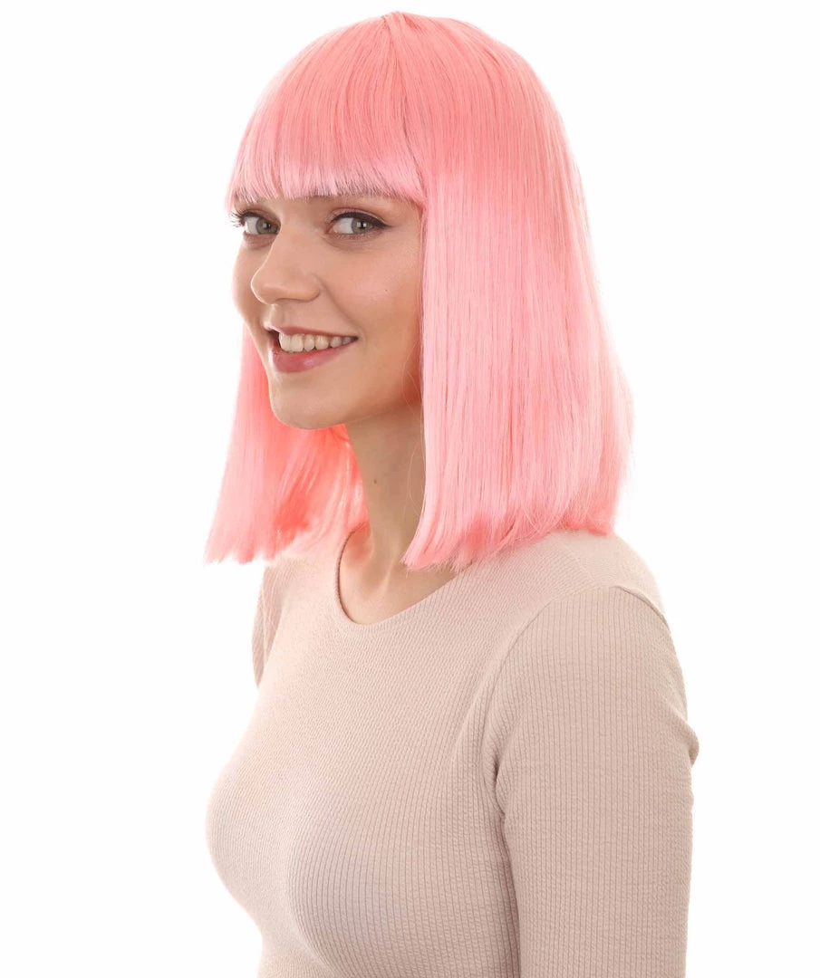 HPO Womens Party Bob Wig | Pink Cosplay Halloween Bob Wigs | Premium Breathable Capless Cap