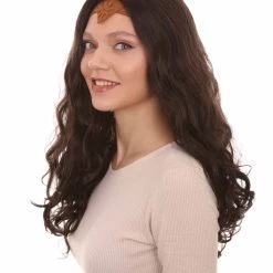 HPO Wonder Woman Curly Long Wig With Crown | Multiple Colors TV/Movie Wigs | Premium Breathable Capless Cap