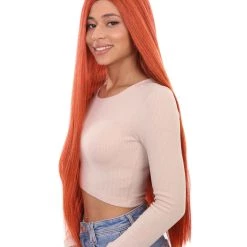 HPO Women's Inhumans Medusa Wig | Coral Orange Pumpkin Long Straight Wig | Premium Breathable Capless Cap