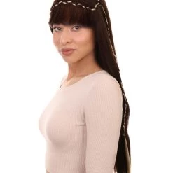 HPO Womens Renaissance Lady Medieval Princess Highlights Wig | Brown Historical Wigs | Premium Breathable Capless Cap