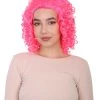 HPO Womens Colonial Ladies 18th Century Curly Wig | Pink Historical Wig | Premium Breathable Capless Cap