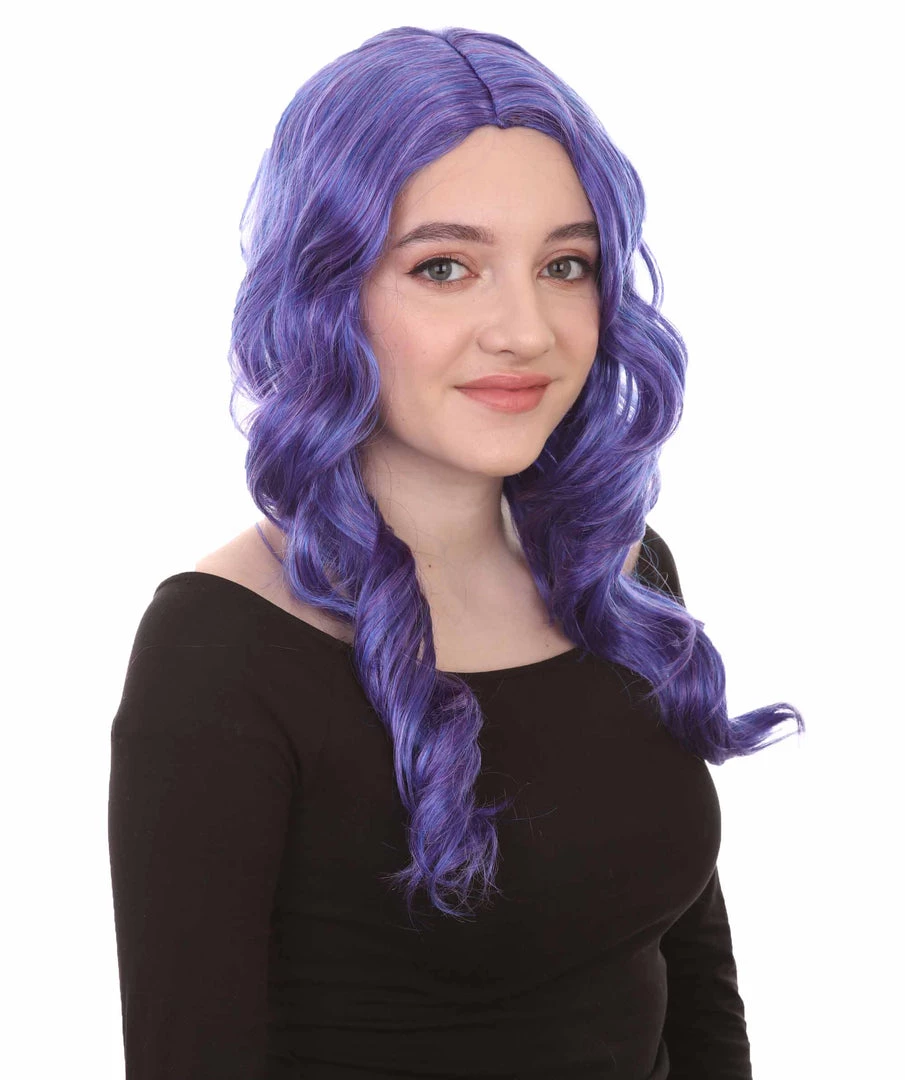 HPO Women's Long Curly Purple Womens Wig | Fancy Party Event Ready Halloween Wig | Premium Breathable Capless Cap