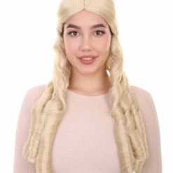 HPO Womens 18th Century Colonial Lady Long Blonde Historical Wig | Premium Breathable Capless Cap Women's