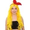 HPO Womens Manga Wig With Red Bow Set | Yellow TV/Movie Wigs | Premium Breathable Capless Cap