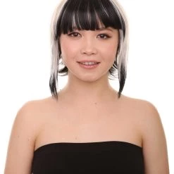 HPO Short Mix Color Womens Wig | White Black Bob Wig | Premium Breathable Capless Cap Men's