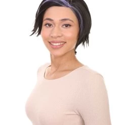 HPO Animation Hero Womens Wig | Short Black Purple TV/Movie Wig | Premium Breathable Capless Cap