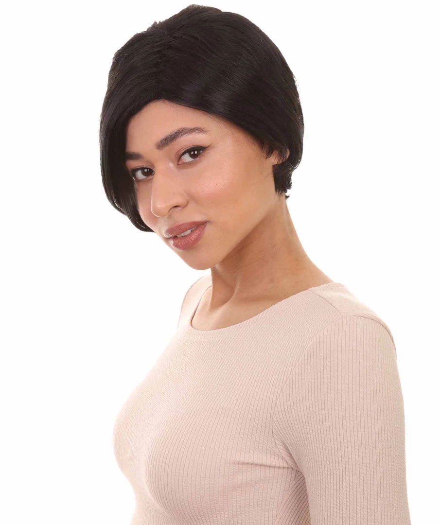 HPO Women's Short Black Natural Style Wig | Party Ready Fancy Cosplay Halloween Wig | Premium Breathable Capless Cap