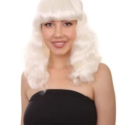 HPO Celebrity Womens Wig | Pop Singer Celebrity White Fancy Party Event Ready Halloween Wig | Premium Breathable Capless Cap Men's