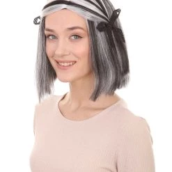 HPO Women's Womens Pretty Doll Wig | Black & White Storybook & Fairytale Wigs | Premium Breathable Capless Cap