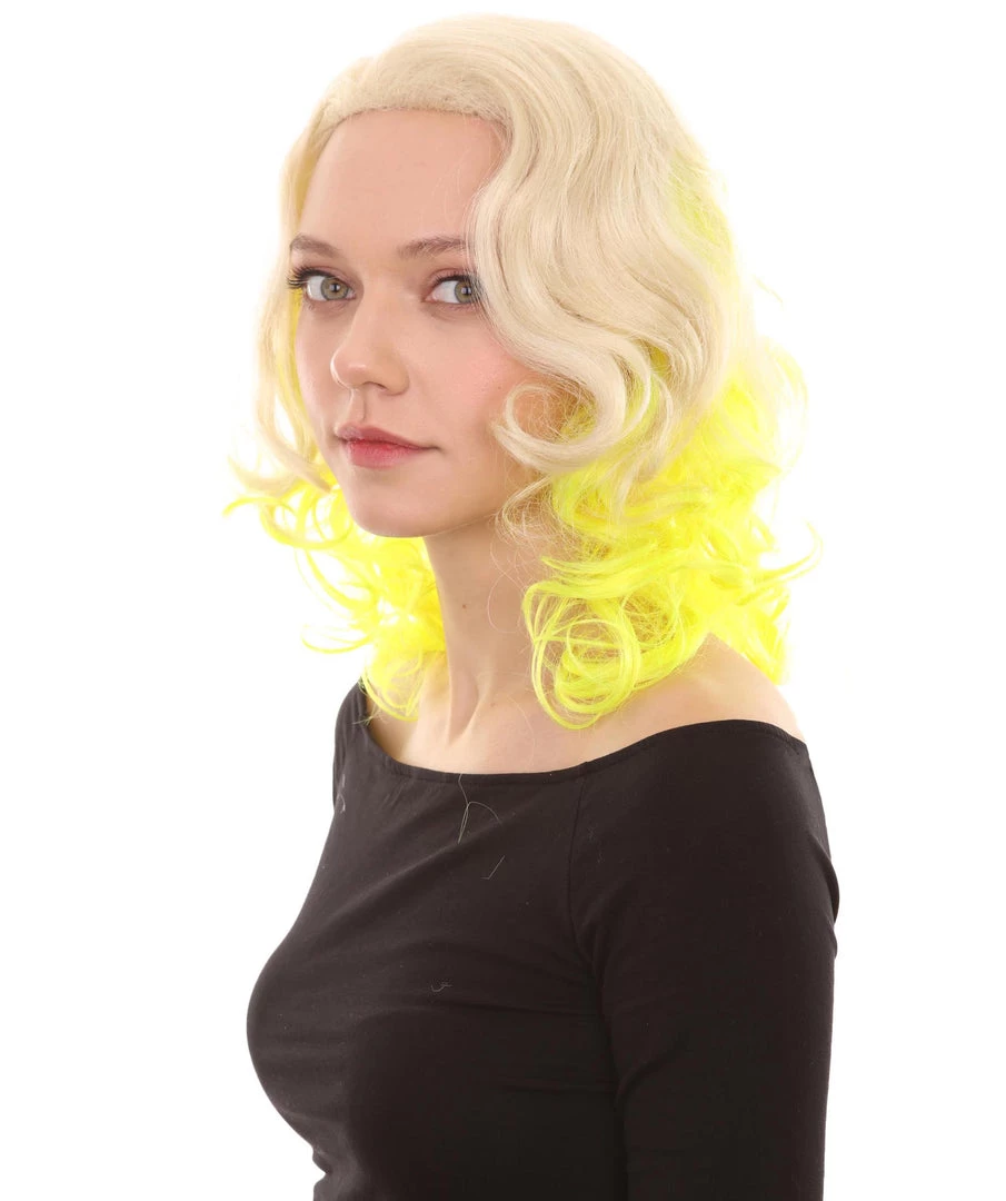 HPO Womens Two Tone Wig | Rock Star Celebrity Yellow Wig | Premium Breathable Capless Cap Women's