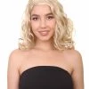 HPO Blonde Curly Womens Wig | Glomour Station Cosplay Halloween Wig | Premium Breathable Capless Cap