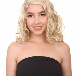 HPO Blonde Curly Womens Wig | Glomour Station Cosplay Halloween Wig | Premium Breathable Capless Cap