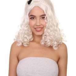 HPO Women's Long Wavy Wig | White Vintage Wigs | Premium Breathable Capless Cap