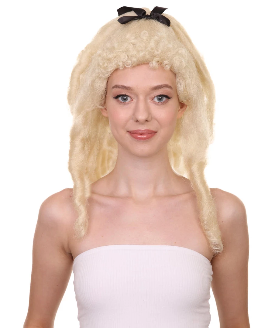 HPO Women's Womens Colonial Lady Curley With Black Lece Wig | Blonde Historical Wigs | Premium Breathable Capless Cap