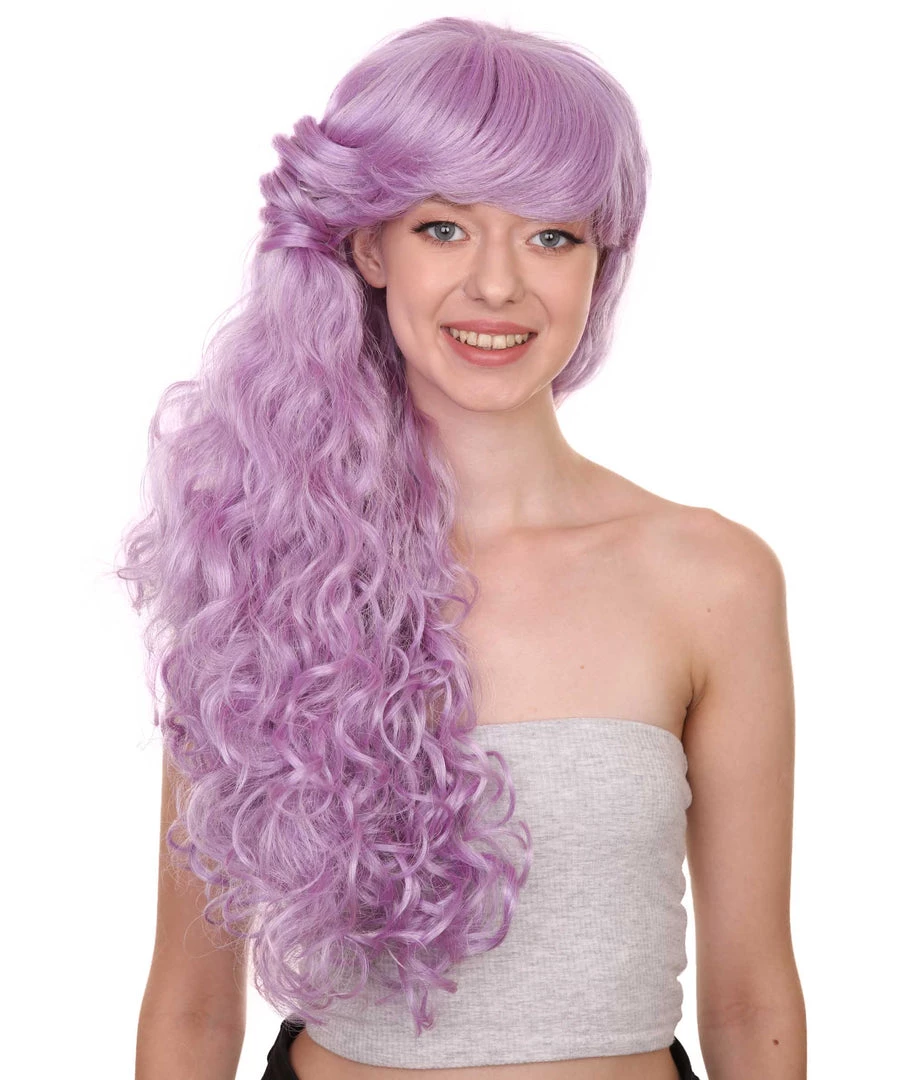 HPO 26" Long Wavy Womens Wig | Purple Halloween Wig | Premium Breathable Capless Cap Women's