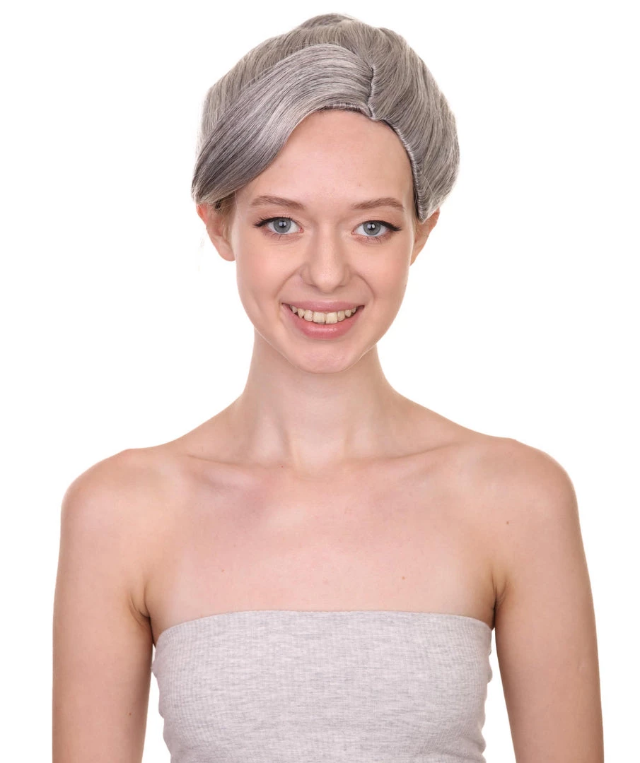 HPO Women's Womens Witch Wig | Silver Grandma With Bun Wig | Premium Breathable Capless Cap