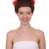 HPO Women Curly Top Bun With Red Lace Wig Dark Brown | Premium Breathable Capless Cap