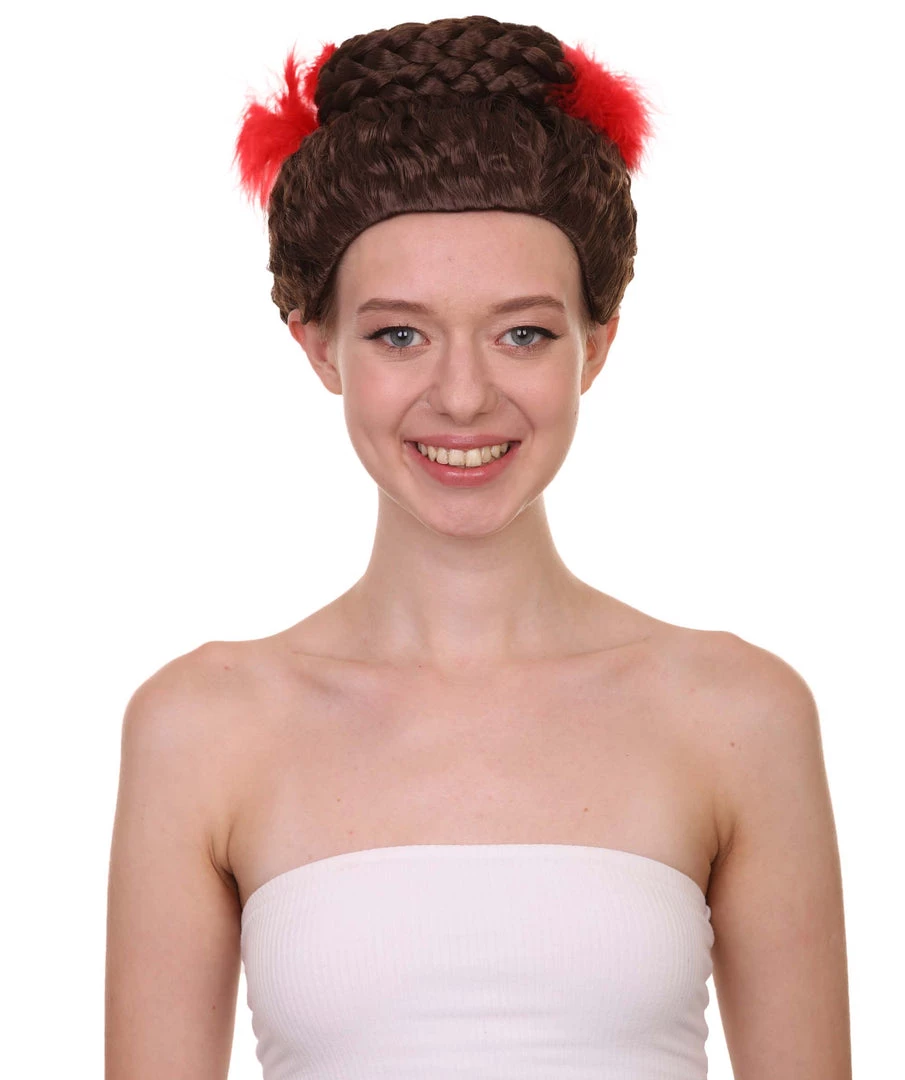HPO Women Curly Top Bun With Red Lace Wig Dark Brown | Premium Breathable Capless Cap