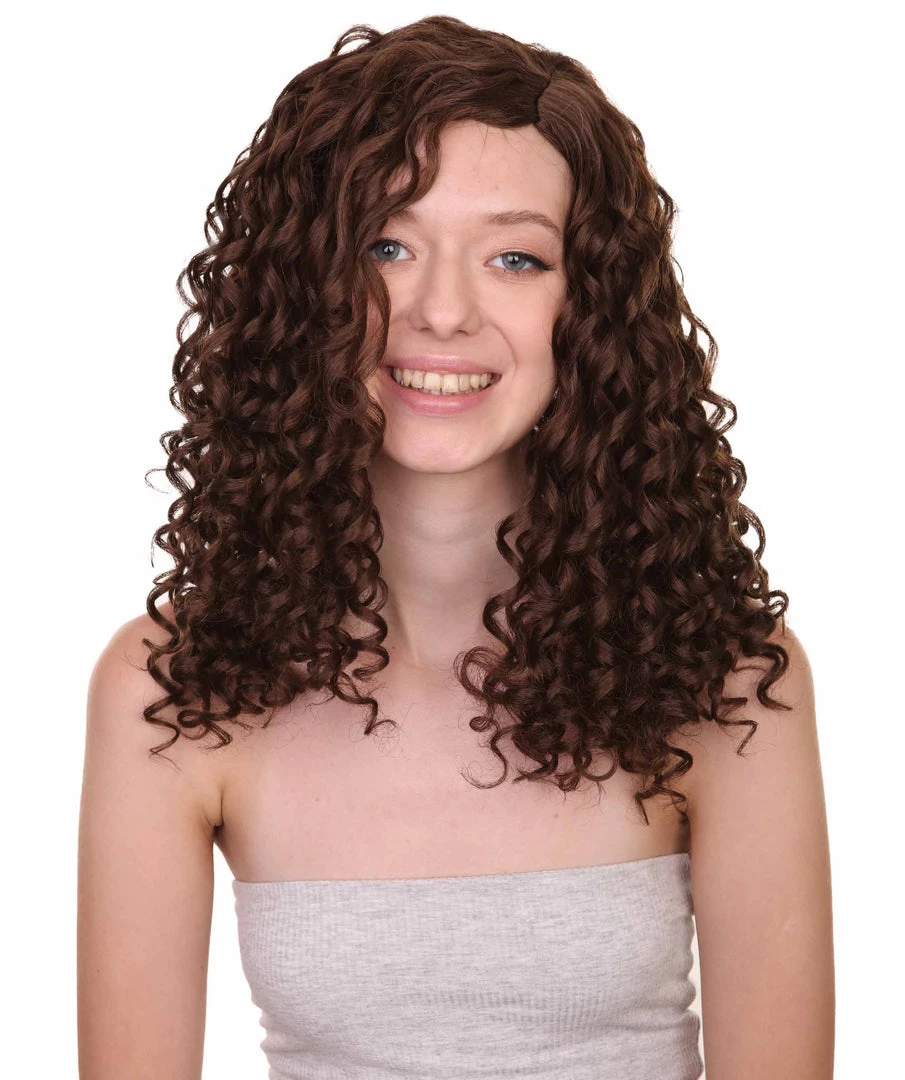 HPO Womens Brown Curly Wig | Medium Cosplay Halloween Wig | Premium Breathable Capless Cap Men's