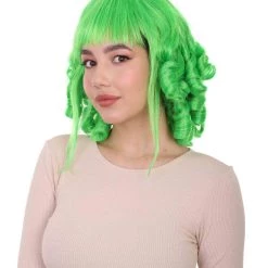 HPO Womens 18th Century Colonial Lady Curly Neon Green Historical Wig | Premium Breathable Capless Cap Women's