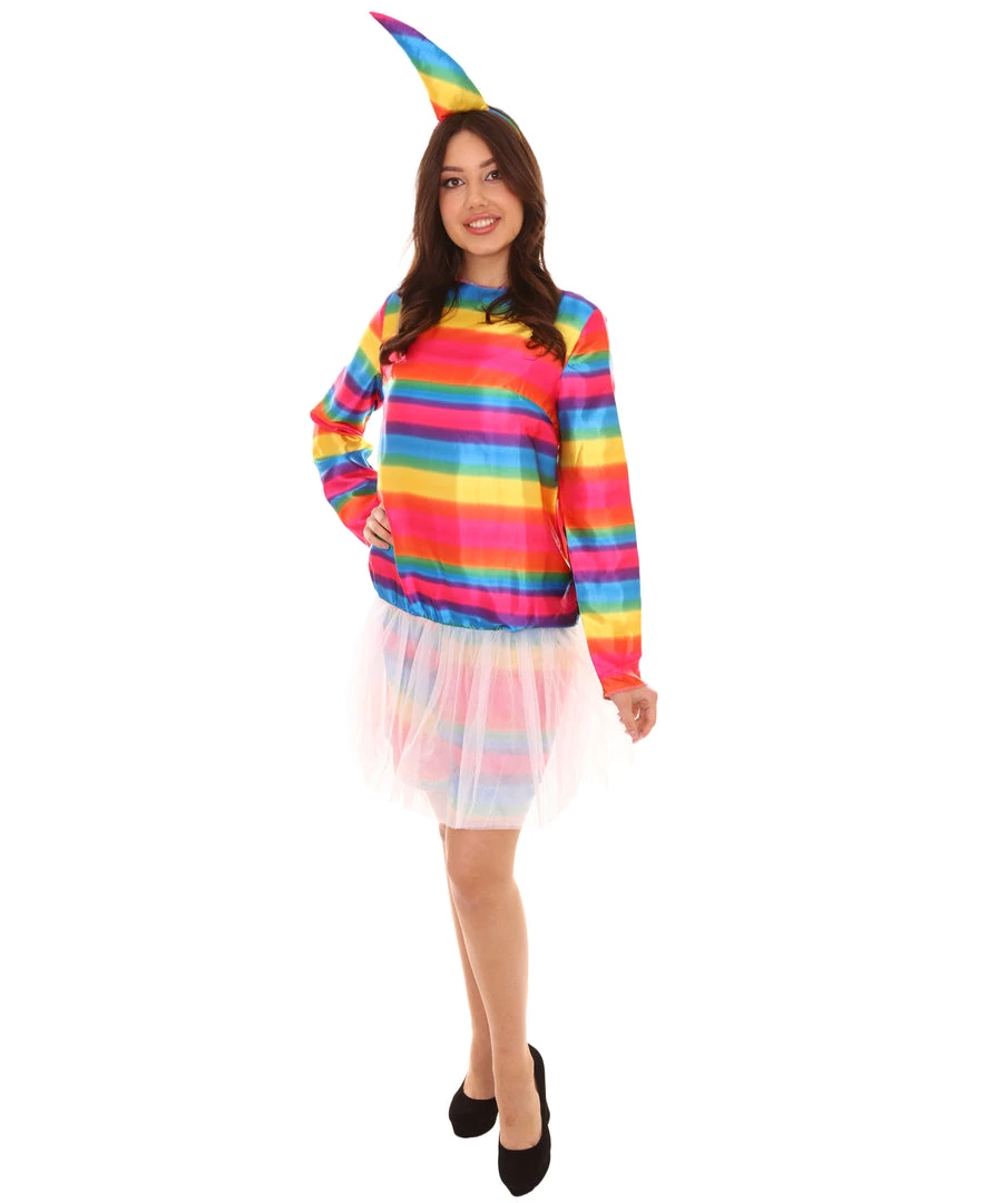 HPO Adult Women's Unicorn 2 Piece Costume | Rainbow Cosplay Costume