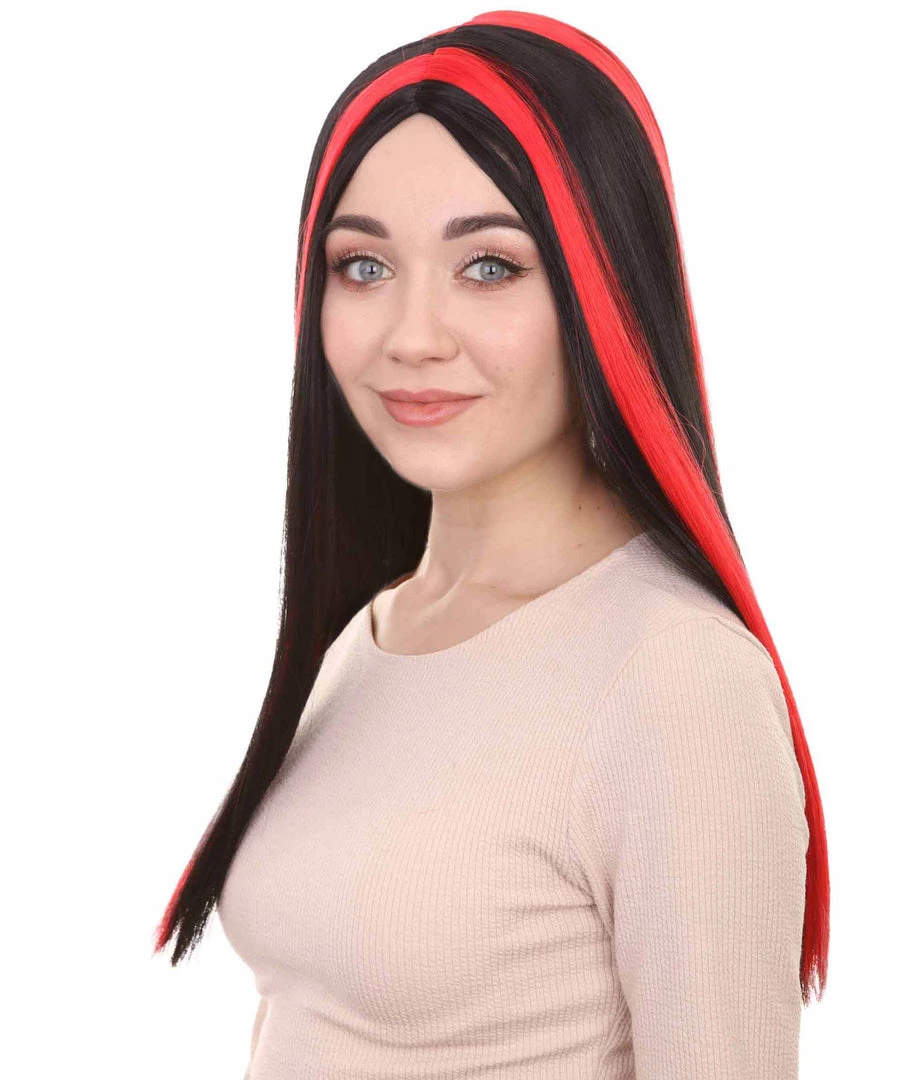 HPO Women's Vampire Black And Red Stripe Womens Wig | Sexy Horror Cosplay Party Halloween Wig | Premium Breathable Capless Cap