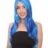 HPO Long Wavy Blue Womens Wig | Sexy Cosplay Party Halloween Wig | Premium Breathable Capless Cap Women's