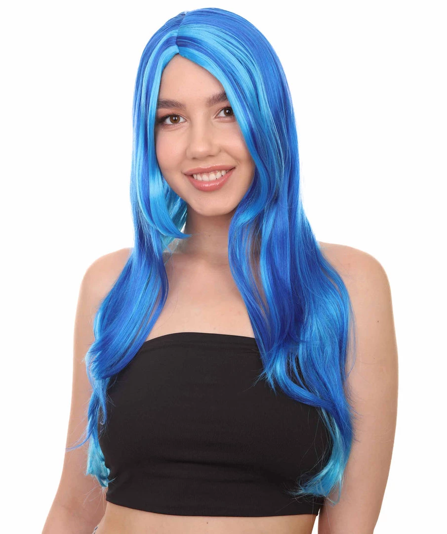 HPO Long Wavy Blue Womens Wig | Sexy Cosplay Party Halloween Wig | Premium Breathable Capless Cap Women's