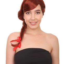 HPO Farmers Daughter Long Braids Womens Wig | Brown Colonial Traditional Cosplay Halloween Wig | Premium Breathable Capless Cap Women's