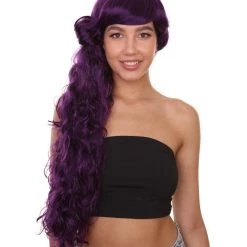HPO 26" Long Wavy Womens Wig | Purple Halloween Wig | Premium Breathable Capless Cap Women's
