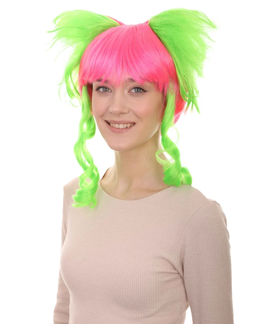 HPO Circus Sweetie Clown Womens Wig | Ping Green Party Event Ready Cosplay Halloween Wig | Premium Breathable Capless Cap