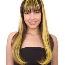 HPO Monster Womens Wig | Neon Yellow & Black Cosplay Halloween Wig | Premium Breathable Capless Cap