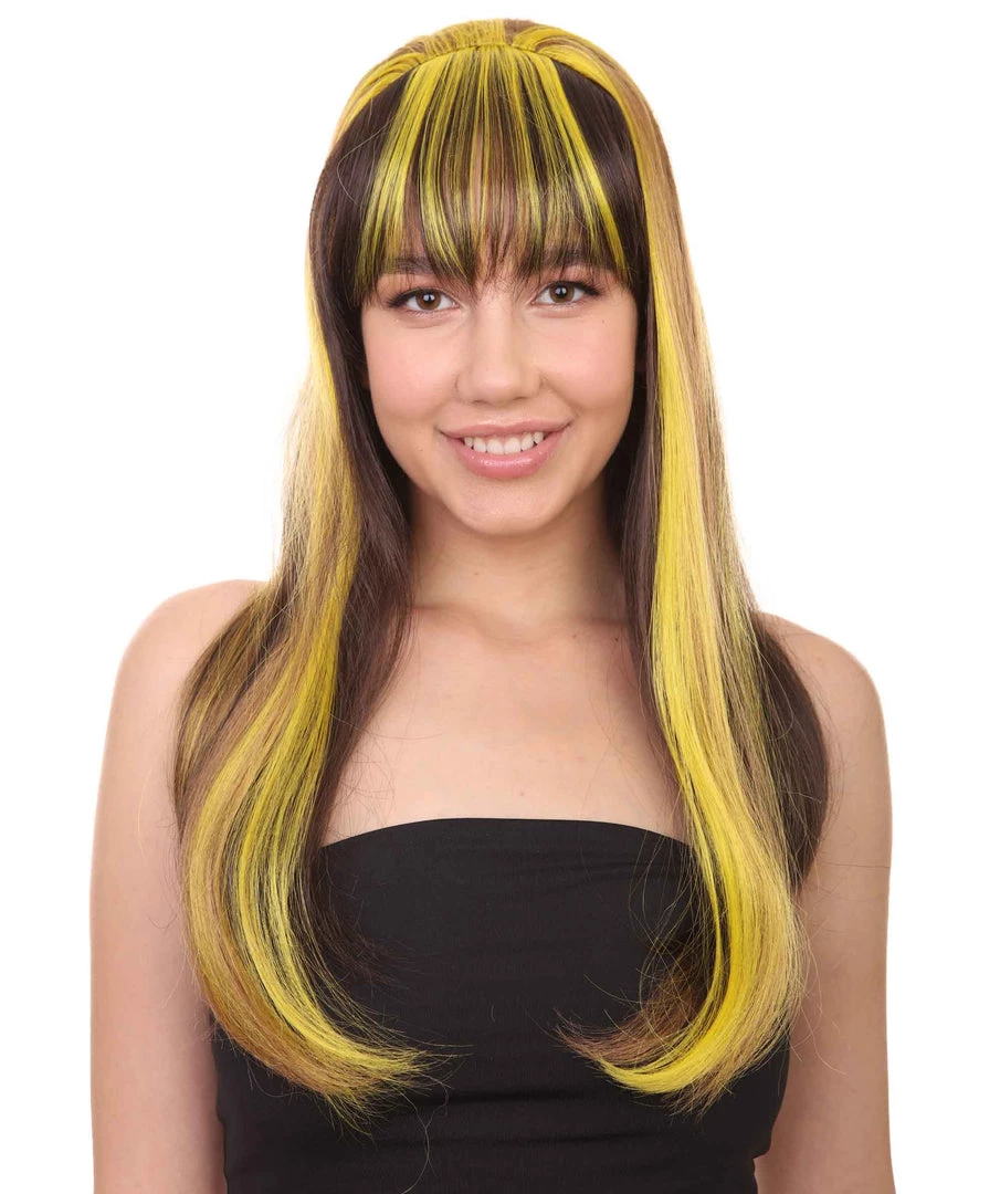 HPO Monster Womens Wig | Neon Yellow & Black Cosplay Halloween Wig | Premium Breathable Capless Cap