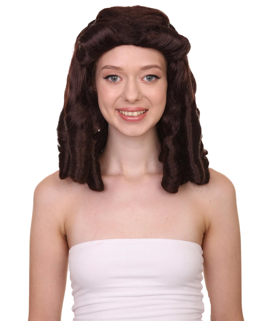 HPO Womens Colonial Lady Wig | Dark Brown Historical Wigs | Premium Breathable Capless Cap